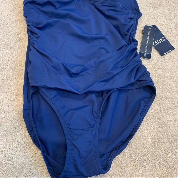 Chaps Ralph Lauren NWT ink blue one piece halter top slimming swimsuit size 8 - Picture 5 of 12